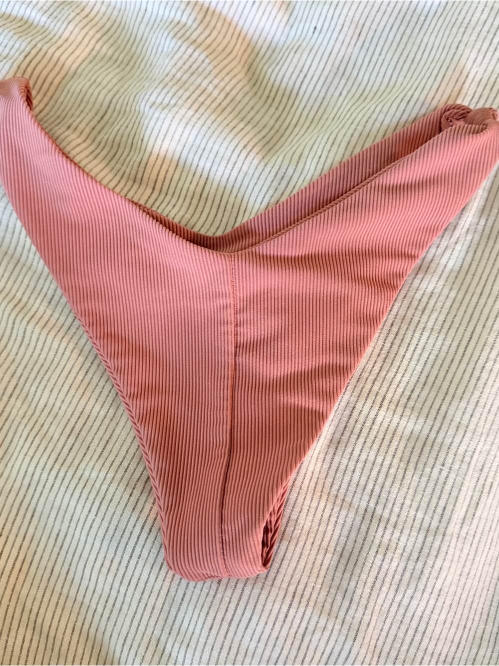 Skatie Pink Ribbed High-Cut Bikini Bottom